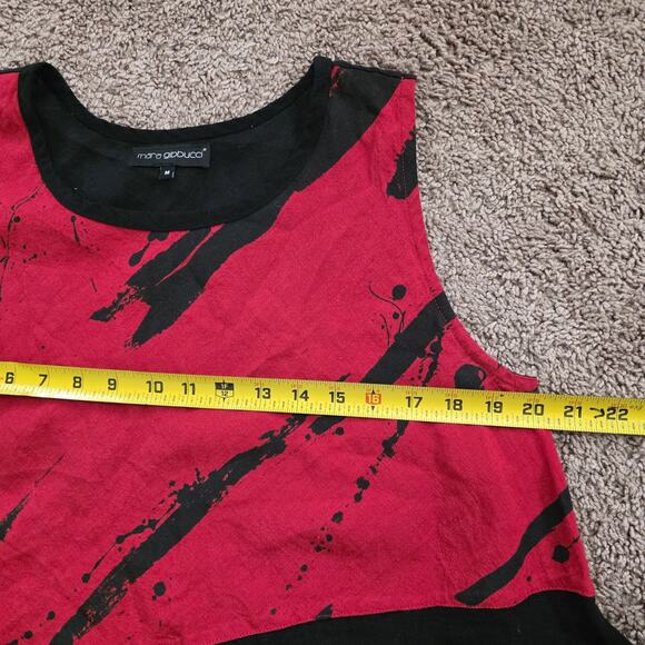 Mara Gibbucci Tunic Blouse Med Red Lagenlook Asymmetrical Linen Sleeveless Boho - Picture 7 of 9